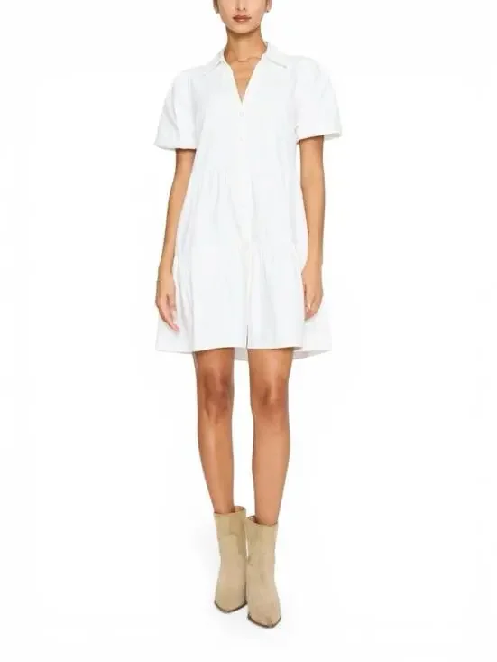 Brochu Walker Havana Mini Dress Women’s Medium Ivory White Tiered Puff Sleeve - Picture 2 of 11